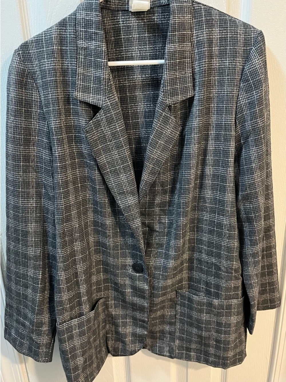 Gray Plaid Single-Button Women's Casual Business Blazer Jacket Size 12 USA made